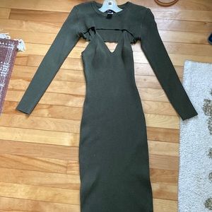 Women’s body-con 2-piece dress, and sweater.